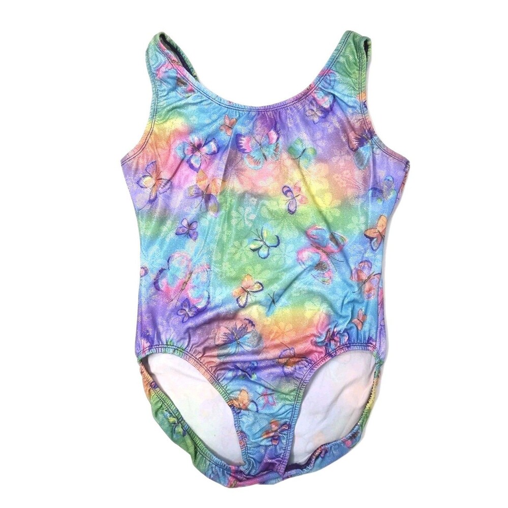 Satara VTG Neon Tie Dye Butterfly Sparkle Accent Tank Crossback Leotard Size AL - Picture 12 of 16